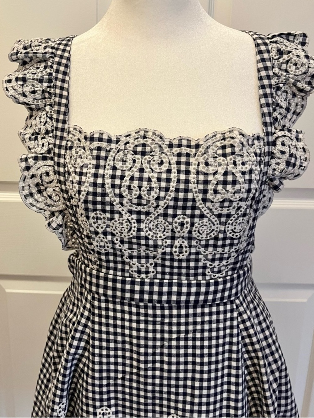 Forever 21 Navy White Gingham Embroidered Mini Dress Size M - Picture 2 of 11
